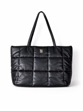Victorias Secret Black Quilted Puffer Tote Limited Edition Large Purse Bag Black